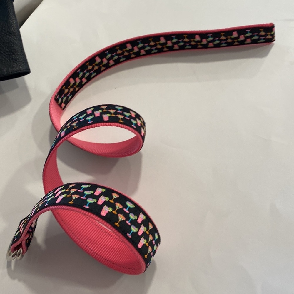 Douglas Paquette Belt Jacquard Ribbon D Ring Black Cocktails Drinks Size S